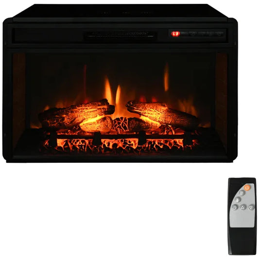 27" Electric Fireplace Insert, Retro Recessed Fireplace Heater With Realistic Log Flame, Remote Control, And Adjustable Brightness, 1400W, Black